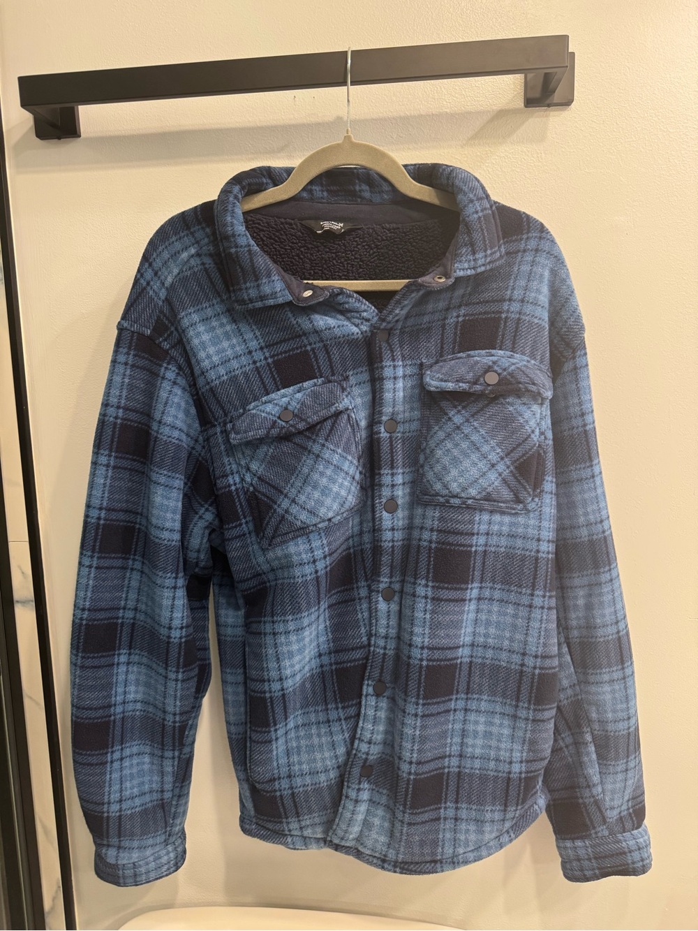 Men's Blue Plaid Sherpa-Lined Flannel Shirt Jacket